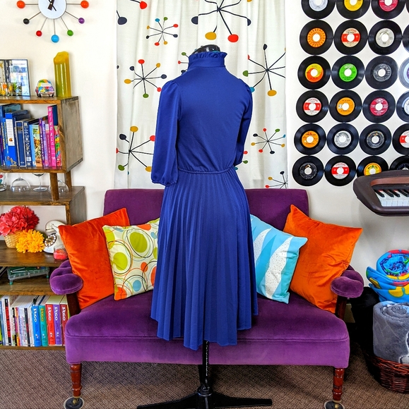 Vintage Dress Secretary Navy Blue XS - Picture 5 of 7